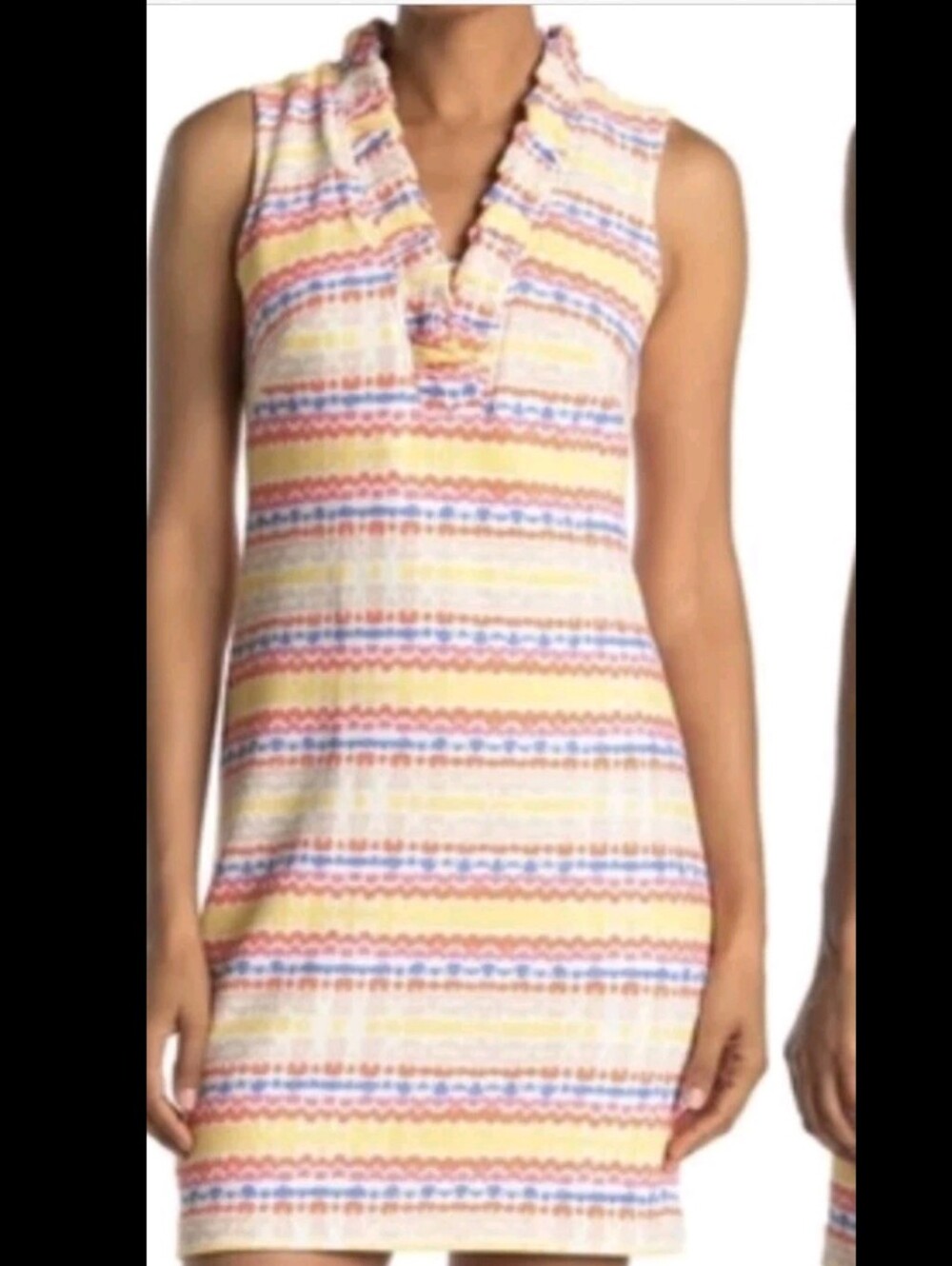 Vince Camuto Ruffle Texture Shift Mini Dress Sleeveless Yellow Sz 6 Retro 60s